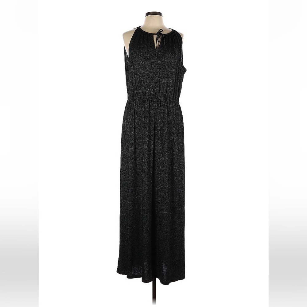 NWT Ann Taylor LOFT Dress Maxi Stretch Space Dye Burn Out Tie Neckline Sleeveles